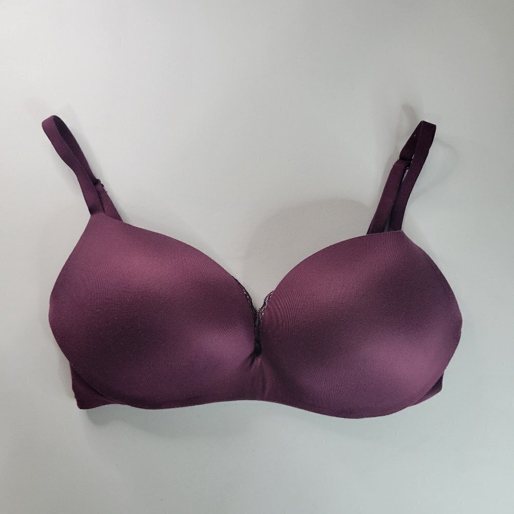 Victoria's Secret Lace Trim Plunge Non Wire Adjustable Bra 32DD Women Purple